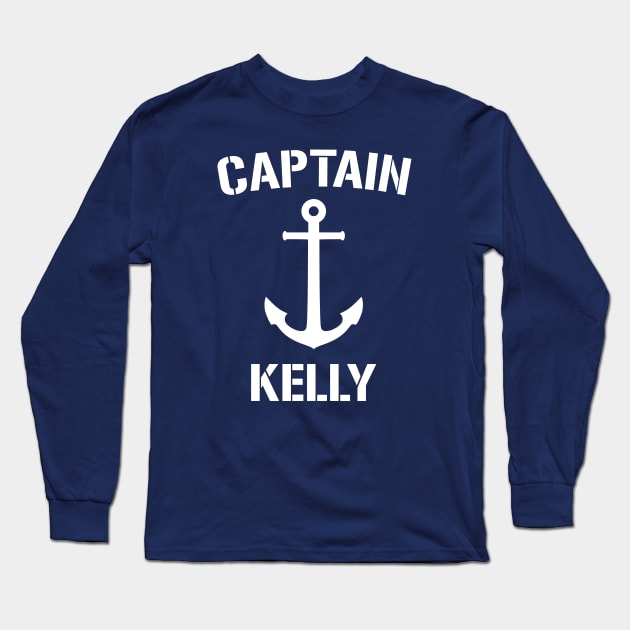 Nautical Captain Kelly Personalized Boat Anchor Long Sleeve T-Shirt by Rewstudio